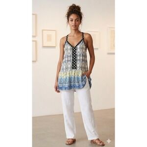 Patrons of Peace Womens Small Blue Paisley Racerback Boho Peplum Tank Top